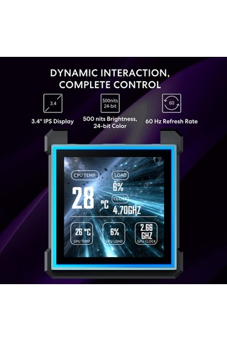 Hydroshift Iı-s Lcd 360tl Argb Sıvı Cpu Soğutucu - 360 Mm Aıo - 3,4 İnç Ips Lcd Kare Ekran - Papatya Zinciri - Düş