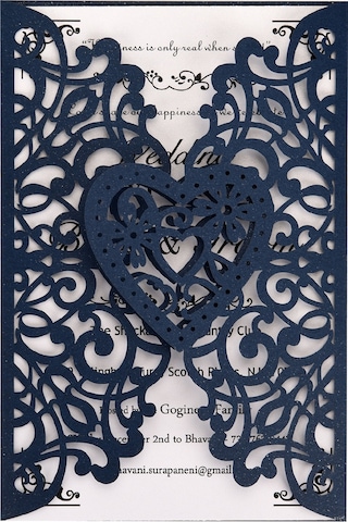 Shineyee 10 Adet Deniz Mavisi Gümüş Kağıt Davetiye Kapakları - Kalp Desenli, Düğün/doğum Günü Davetiyeleri, 18x12cm, D126 Serisi