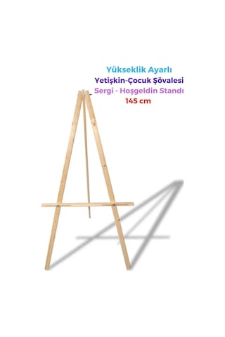 Ahşap Ayarlı Şövale, Resim Sehpası, Ressam Şövalye Sergi Tuval Tutucu, 144 Cm, Hoşgeldiniz Standı
