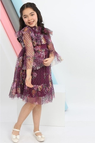 Kız Çocuk Tütülü Elbise Tül Kumaş Astarlı Bel Lastikli Rahat Zarif Elbise Kostüm Bordo