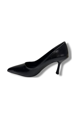 C-shoes 3149-26 Kırışık Rugan Deri Orta Boy İnce Topuk Kadın Stiletto Siyah