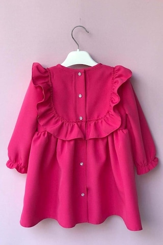 Fırfır Ve Kurdele Detaylı Tasarım Şeker Pembe Kız Çocuk Bebek Elbise 001