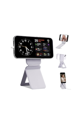 Taşınabilir Mini Telefon Standı Gri Renk Katlanabilir Kartlık Manyetik Özellikli Çok Amaçlı Stand
