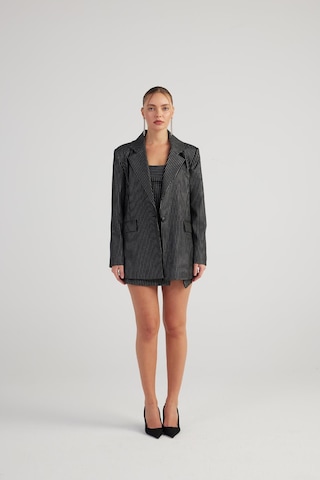 Holly Lolly Oversize Kesim Simli Çizgili Eden Blazer Ceket Siyah