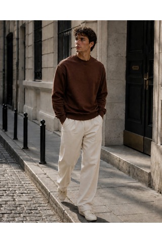 Km Collections Erkek Kışlık Sweatshirt 3 İplik Kahverengi