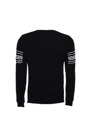 Wessi Siyah Üzerine Göğüs Desenli Bisiklet Yaka Erkek Triko Siyah