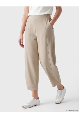 Lcw Vision Bej Beli Lastikli Soft Touch Kadın Pantolon