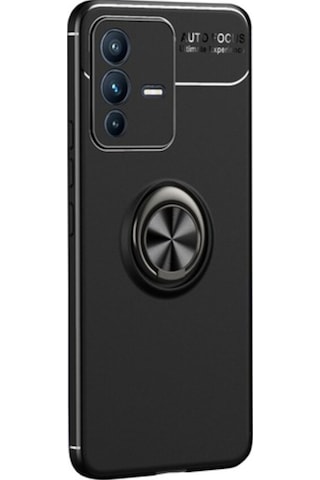 Microcase Vivo V23 5G Focus Yüzük Standli Silikon Kilif - Siyah 548775110