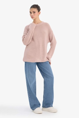 Defacto Regular Fit Bisiklet Yaka Selanik Kumaş Triko Kazak H6905az25wnpn402 Pembe-pn402