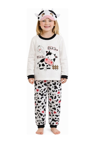 İnekli Maskeli Kız Çocuk Pijama Takımı