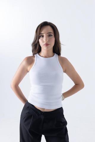 Mmetalic Fitilli Regular Fit Normal Kalıp Beyaz Bisiklet Yaka Sıfır Kol Pamuklu Kadın Atlet beyaz