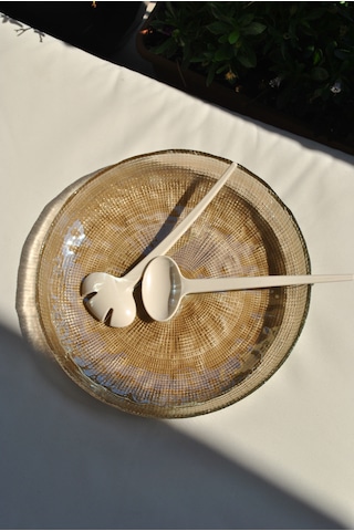 El Yapımı Füme Cam Kaşıklı Salata Kasesi Sunum Tabağı Meyve Kase