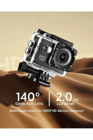 Aksiyon Kamera 1080p Hd Suya Dayanıklı - 140 Geniş Açı Lcd Ekran