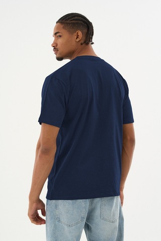 Dechers Erkek %100 Organik Pamuklu Yumuşak Dokulu Comfort Fit Bisiklet Yakalı T-shirt E222 Lacivert