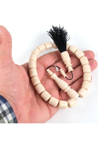 Osmanlı Saray Püsküllü Fransız Galalit 1940 Döküm Kapsül Kesim Bilek Boy 10.5x12mm Tesbih - Ivory Sedefli Beyaz - Ahmet Nazmi Usta İşi Beyaz