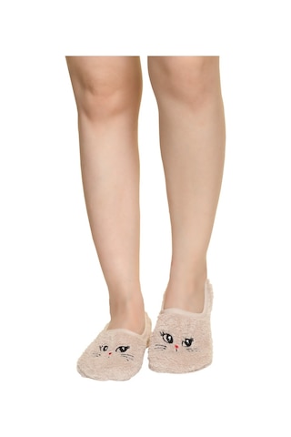 Natural Çorap Kadın Kedili Krem Patik/Panduf - Sbxss210032 Bej-36-40 Bej