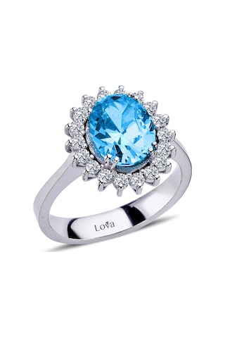 Lova Pırlantalı Oval Blue Topaz Anturaj Yüzük - 1020235