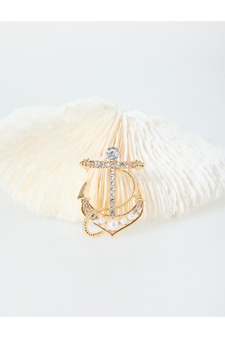 Jimmy Key Jimmy Key Gümüş Rengi Çapa Figürlü Parlak Taşlı Broş 6sw355514161