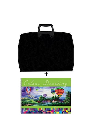 25x35 Cm Resim Çantası + 25x35 Resim Defteri Askılı - Fermuarlı Siyah