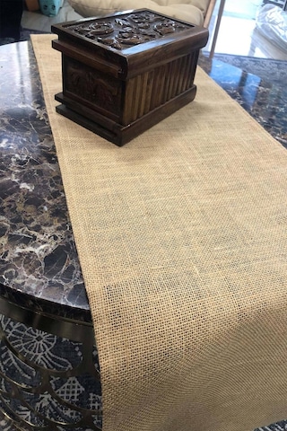 Bej Hasır İp Jüt Kumaş Premium Masa Örtüsü Runner Rnr648