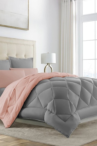 Alla Turca Çift Taraflı Lux Silikon Yorgan - Çift Kişilik Özel Çantalı Pudra-gri