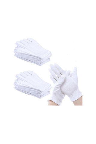 12 Çift Beyaz Eldiven Pamuklu Yumuşak Pamuklu Eldiven Nefes Alabilir