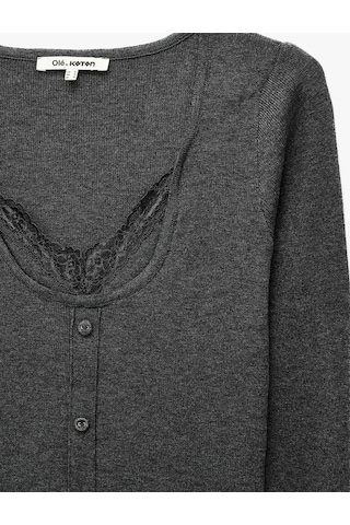 Koton İkili Katmanlı Dantel Detaylı Slim Fit U Yaka Uzun Kollu Düğmeli Triko Hırka Antrasit 7wal90146ıt