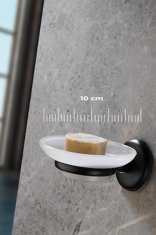 Yapışkanlı Hazneli Katı Sabunluk Siyah S-104