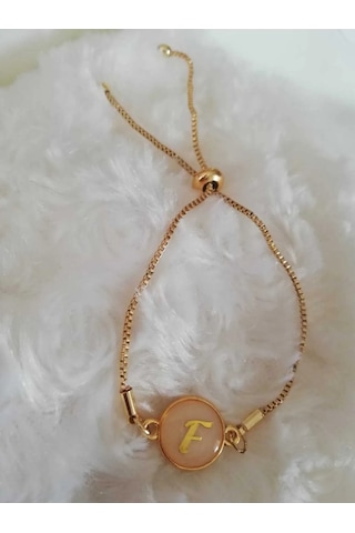 Altın Sedef Ayarlanabilir Kadın Gold Asansörlü F Harf Bileklik Renkli