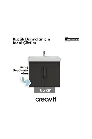 Creavit D20 65 Cm Kapaklı Lavabo Dolabı Antrasit Lake Kapak Antrasit