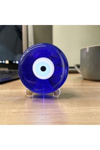 Masa Üstü El Yapımı Cam Nazar Boncuğu - 12 Cm - Şeffaf Ayaklı