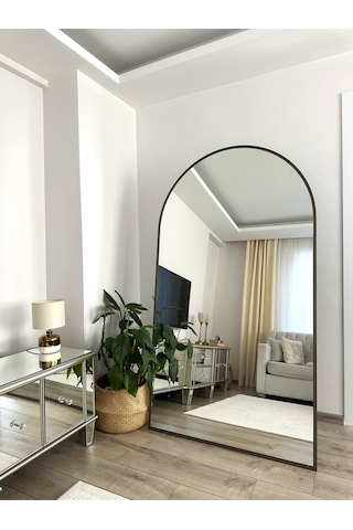 Effe Pirinç Eskitme Metal Çerçeveli 180x100 Cm Oval Ayaklı Boy Aynası