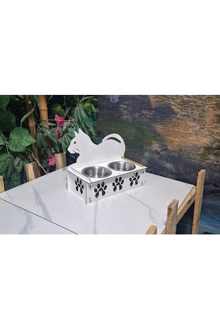 Ahşap Mama Kabı Kedileriniz Için El Yapımı Ve Figürlü