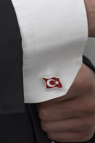 Yüzük Sanatı Ayyıldız Türk Bayrağı Mineli Gümüş Kol Düğmesi