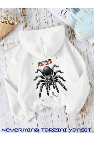 Nevermınd Unisex Kadın Erkek Agenda Baskılı Özel Tasarım Baskılı Kapşonlu Sweatshirt Beyaz Beyaz