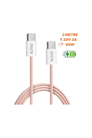 Type-c Şarj Kablosu Pd 60w 3a 1gbps Hızlı Şarj & Data Transfer Usb-c Apple Uyumlu iPhone Android Örgülü Kablo Pembe 2 Metre