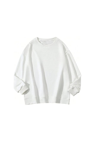 Santa Barbara Kışlık Kalın Sweatshirt - Beyaz Baskılı Oversize Kalın Kışlık Bisiklet Yaka Beyaz