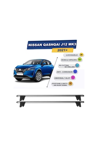 Cross Auto Accessorıes Oto Yapışık Tavan Çıtası İçin Nissan Qashqai J12 Mk3 2021 Et Après İle Uyumlu Kilitlenebilir Ara Atkı Taşıyıcı Tavan Barı 2 Ade