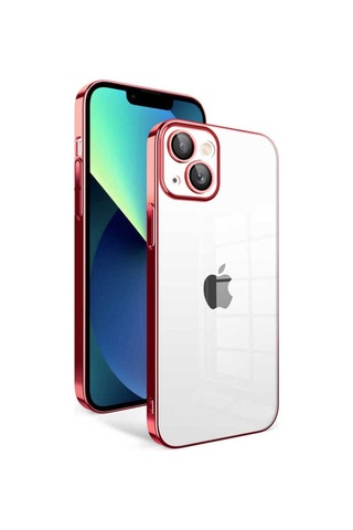 Apple Uyumlu iPhone 13 Kılıf Kamera Korumalı Renkli Çerçeveli Zore Garaj Kapak Kırmızı