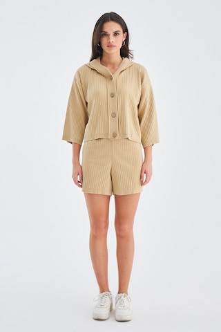 Peraluna Mujo Cardıgan & Shorts %100 Pamuk Kadın Triko Şort Takım Bej