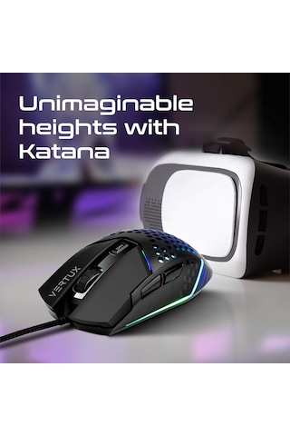 Vertux Katana, 6 Tuşlu Altıgen Kabuk, Kablolu Rgb Oyun Faresi