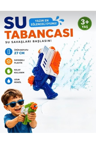 27 Cm Pompalı Büyük Su Tabancası - 600 Ml Su Kapasiteli Geniş Hazneli Yaz Oyuncağı Su