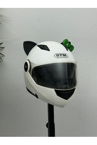 Motor & Motosiklet Yeşil Fiyonklu Siyah Kedi Kulak Kask Dış Aksesuarı Diğer