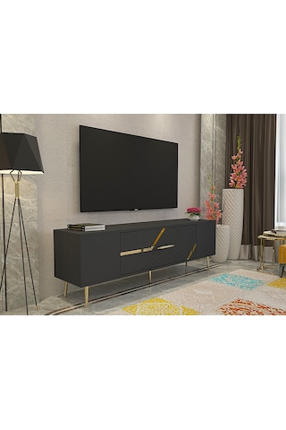 Ufa Tv Sehpası Tv Ünitesi 150 Cm Antrasit Altın
