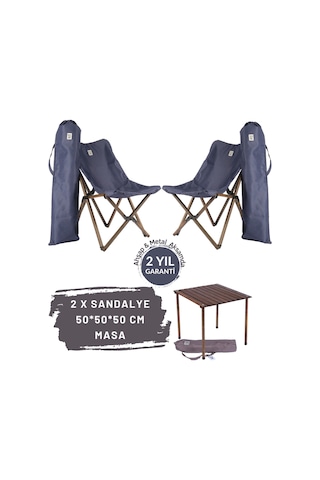Bag The Joy Ahşap Masa Sandalye Seti Antrasit-lacivert-50 50 50cm Kahverengi - Lacivert