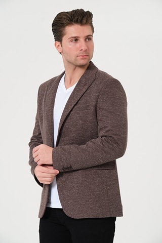 Bonesti Erkek Slim Fit Blazer Ceket Kahverengi Kırçıllı