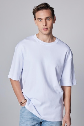 Tudors Unisex Oversize Geniş Kesim Pamuklu Yumuşak Dokulu Basic Bisiklet Yaka Beyaz Tişört-30842-beyaz Beyaz