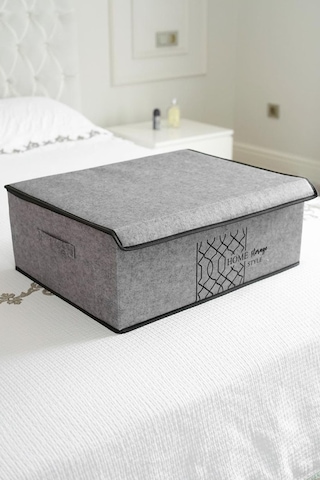 Keçe Kapaklı Çok Amaçlı Baza Kutu Gri 50x40x19cm