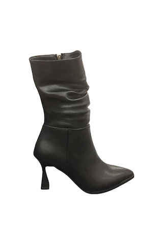 Ventes 9652010z Yandan Fermuarlı 8 Cm İnce Topuk Sivri Burun Günlük Şık Kadın Bot Siyah