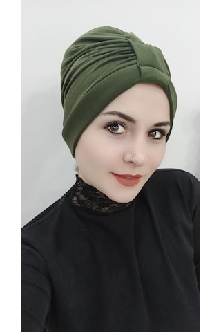 Kadın Tesettür Çapraz Bone Haki Altın